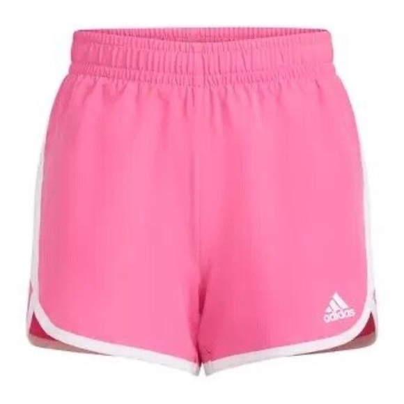 Adidas Girl's Pink Athletic Running Shorts White Trim Regular Fit‎ Size L NEW - Picture 1 of 9